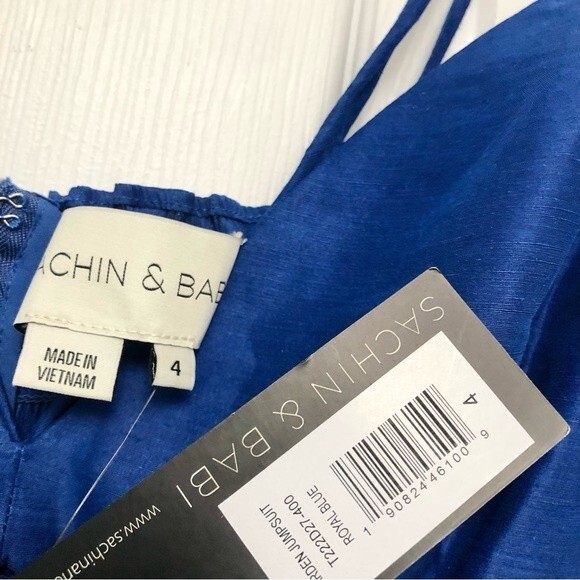 Sachim & Babi Arden Jumpsuit Royal Blue Linen Silk Blend V-Neck Wide Leg NWT 4 - Picture 6 of 8